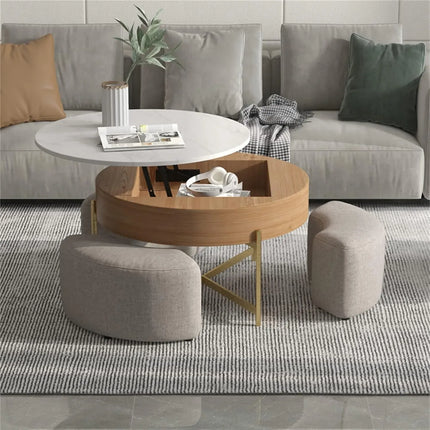Solenza Kanza 33" Lift Top Extendable Coffee Table with Hidden Storage and 3 Ottomans