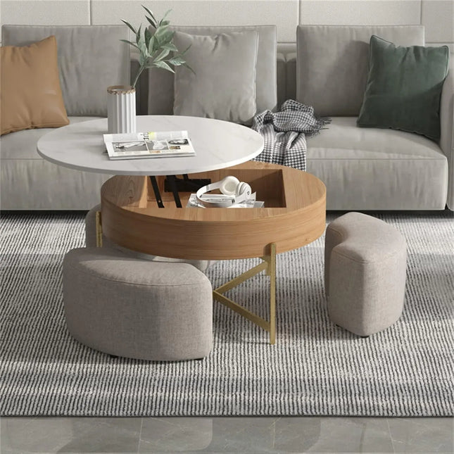 Solenza Kanza 33" Lift Top Extendable Coffee Table with Hidden Storage and 3 Ottomans