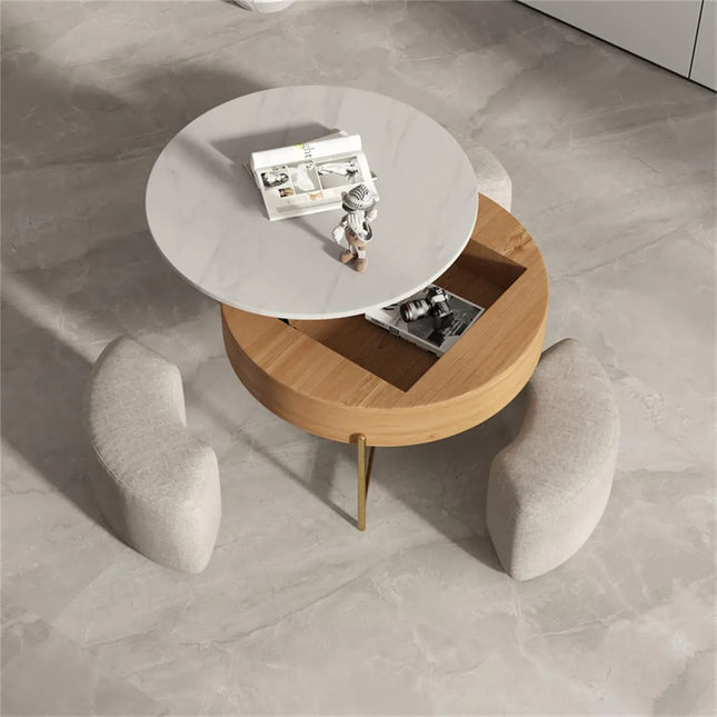 Solenza Kanza 33" Lift Top Extendable Coffee Table with Hidden Storage and 3 Ottomans