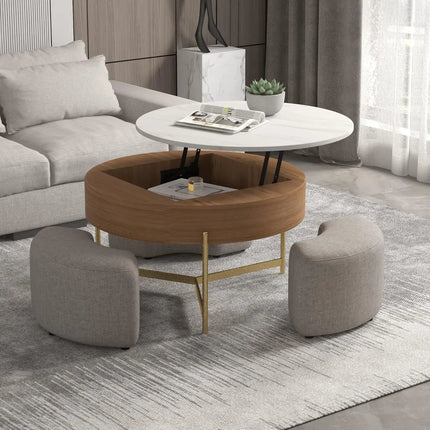 Solenza Kanza 33" Lift Top Extendable Coffee Table with Hidden Storage and 3 Ottomans