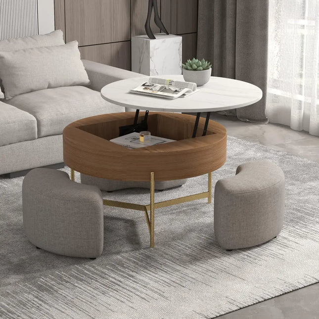 Solenza Kanza 33" Lift Top Extendable Coffee Table with Hidden Storage and 3 Ottomans