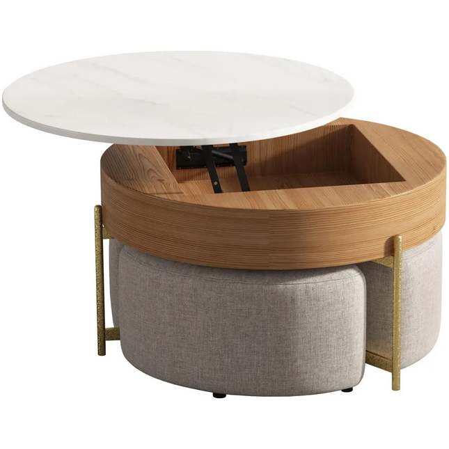 Solenza Kanza 33" Lift Top Extendable Coffee Table with Hidden Storage and 3 Ottomans