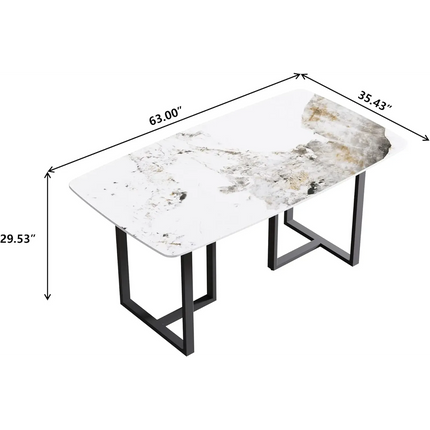 Curvea Opulent Dining Tables | 63" Rectangular Antique White with Onyx Black Base for 4-6