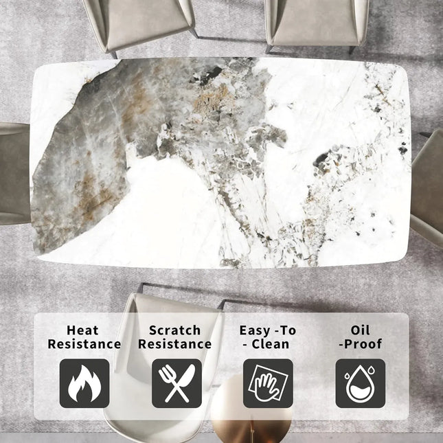 Curvea Opulent Dining Tables | 63" Rectangular Antique White with Onyx Black Base for 4-6