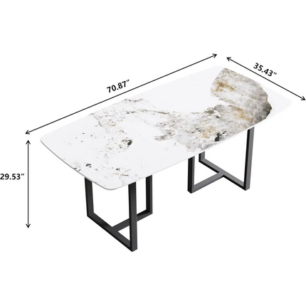 Curvea Opulent Dining Tables | 70" Rectangular Antique White with Onyx Black Base for 6-8