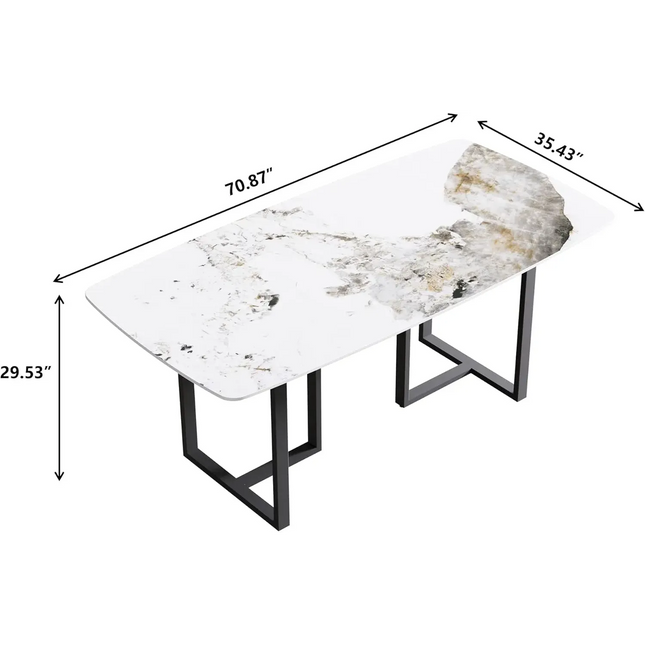 Curvea Opulent Dining Tables | 70" Rectangular Antique White with Onyx Black Base for 6-8