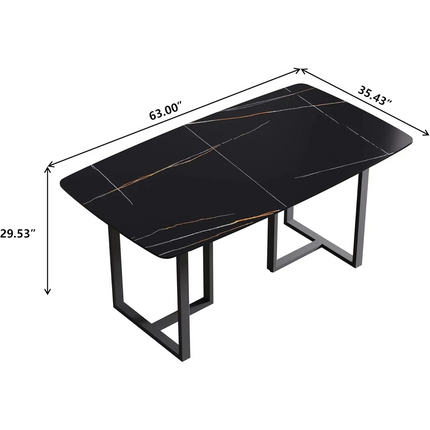 Curvea Modern Dining Table | 63" Rectangular Round Corners Black with Onyx Black Base for 4-6