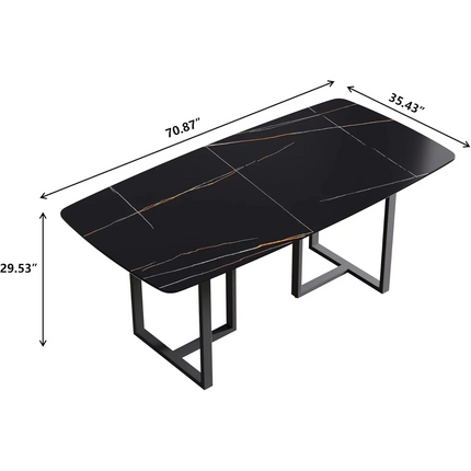 Curvea Modern Dining Table | 70" Rectangular Black with Onyx Black Base for 6-8