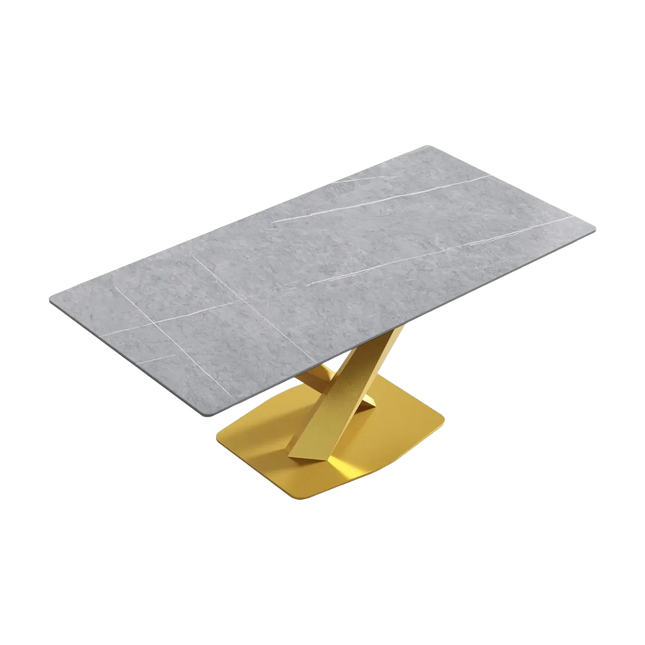 Marbela Elegant Dining Tables | 70" Rectangular Gray with Classic Gold Base for 6