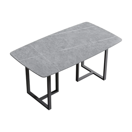 Curvea Modern Dining Table | 63" Rectangular Grey with Onyx Black Base for 4-6