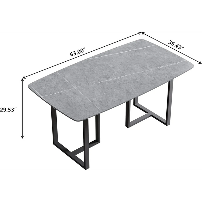 Curvea Modern Dining Table | 63" Rectangular Grey with Onyx Black Base for 4-6