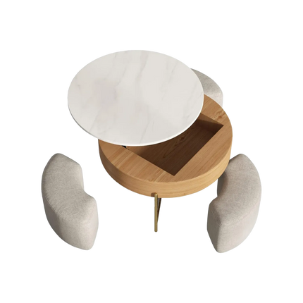 Solenza Kanza 33" Lift Top Extendable Coffee Table with Hidden Storage and 3 Ottomans