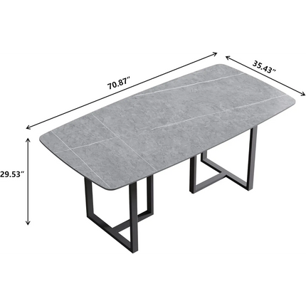 Curvea Modern Elegant Dining Tables | 70" Rectangular Grey with Onyx Black Base for 6-8