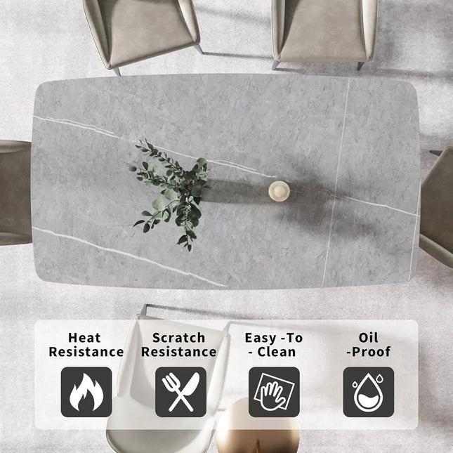 Curvea Modern Elegant Dining Tables | 70" Rectangular Grey with Onyx Black Base for 6-8