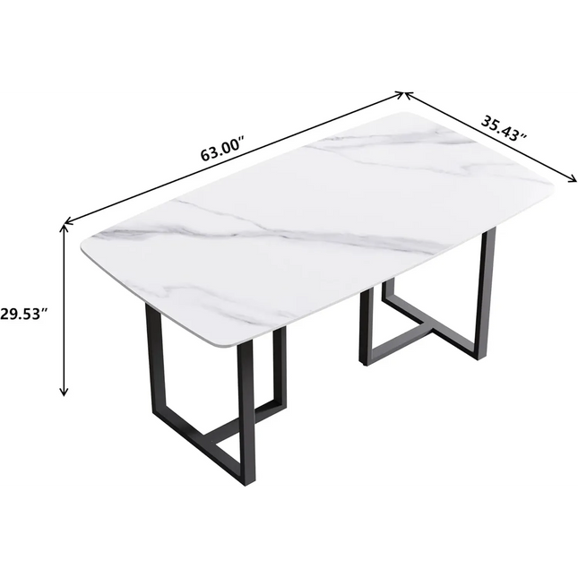 Curvea Elegant Dining Tables | 63" Rectangular Round Corners White with Onyx Black Base for 4-6