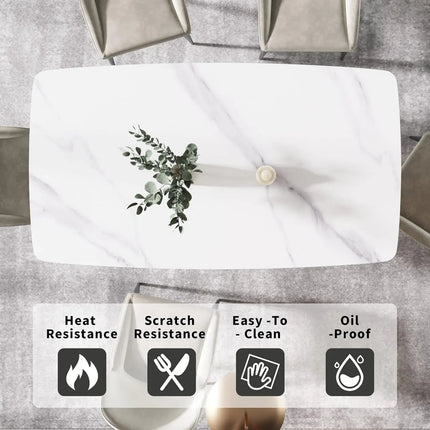 Curvea Elegant Dining Tables | 63" Rectangular Round Corners White with Onyx Black Base for 4-6