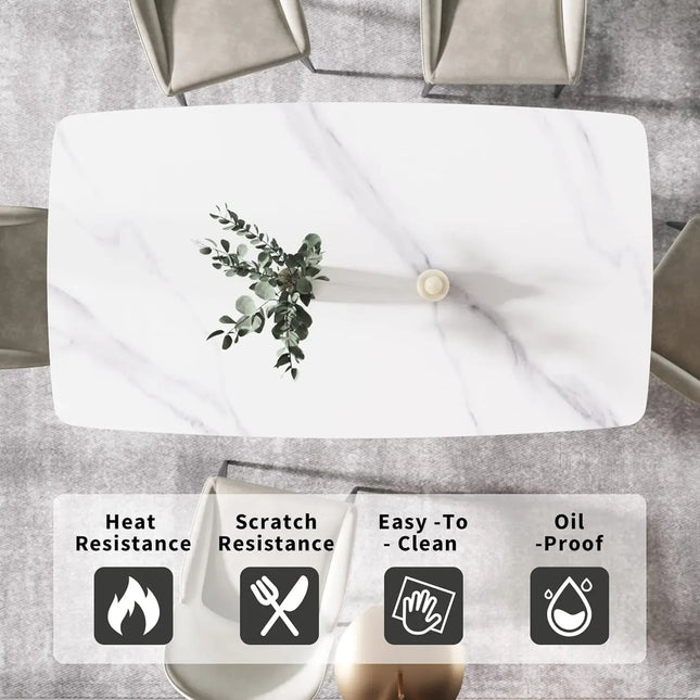 Curvea Elegant Dining Tables | 63" Rectangular Round Corners White with Onyx Black Base for 4-6