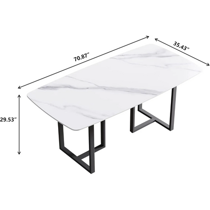 Curvea Elegant Dining Tables | 70" Rectangular White with Onyx Black Base for 6-8