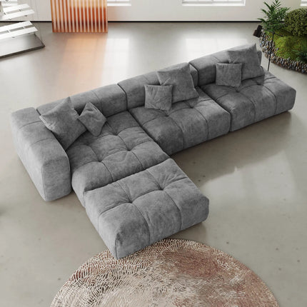 Solenza Elysian | 131" Modular 3-Seater Sectional + Ottoman | Washable Linen Sofa