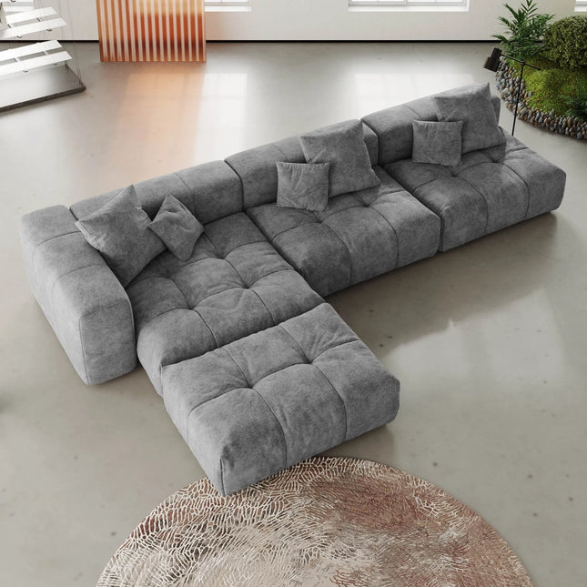 Solenza Elysian | 131" Modular 3-Seater Sectional + Ottoman | Washable Linen Sofa