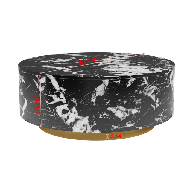 Solenza Zaya 33" Round Black Marble Coffee Table | Gold Base & Storage