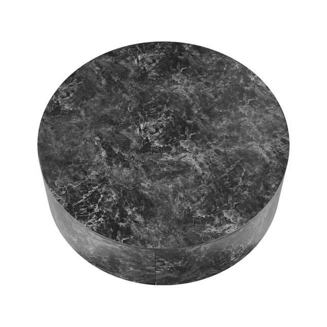 Solenza Zaya 33" Round Gray Marble Coffee Table | Gold Base & Storage