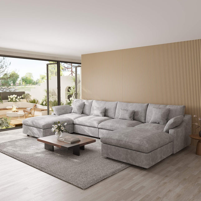 Solenza Casa Nova | 156" 4-Seat U-Shape Sectional + 2 Otts | Washable Linen