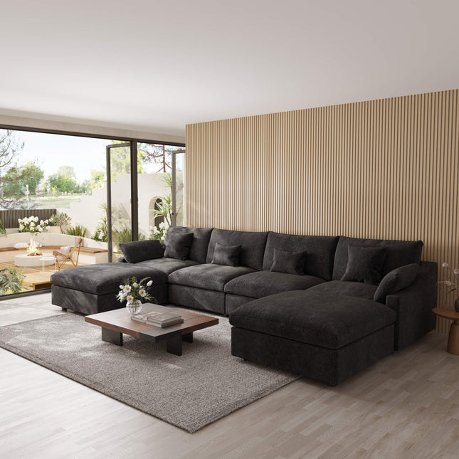 Solenza Casa Nova | 156" 4-Seat U-Shape Sectional + 2 Otts | Washable Linen