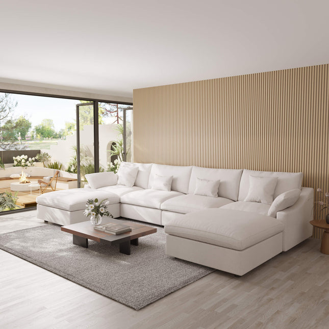 Solenza Casa Nova | 156" 4-Seat U-Shape Sectional + 2 Otts | Washable Linen