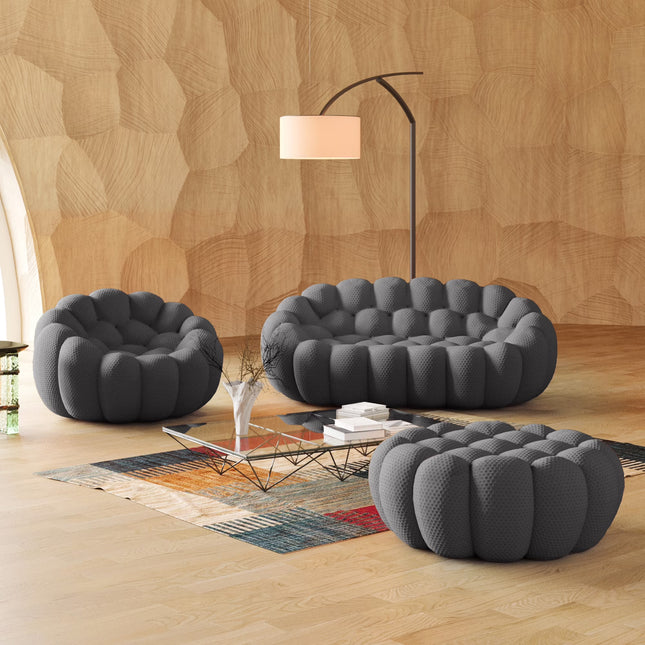 Solenza Bubble | 2-Seat Modular Loveseat + Modular Sofa Chair + Ottoman  | 3D-Knitted Fabric
