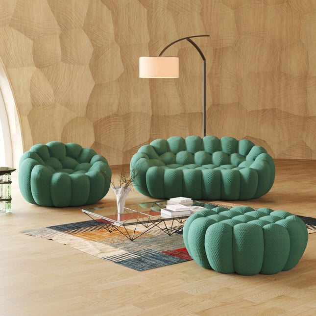 Solenza Bubble | 2-Seat Modular Loveseat + Modular Sofa Chair + Ottoman  | 3D-Knitted Fabric