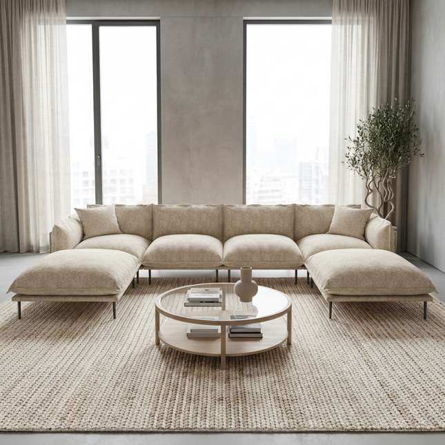 Solenza Aurora | 147" XL Cloud Modular U-Shaped Sectional + 2 Ottomans - Washable Velvet