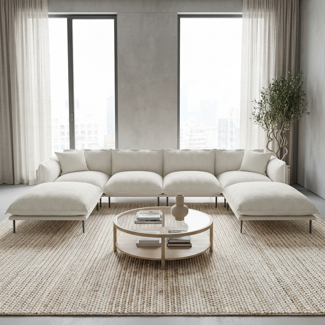 Solenza Aurora | 147" XL Cloud Modular U-Shaped Sectional + 2 Ottomans - Washable Velvet