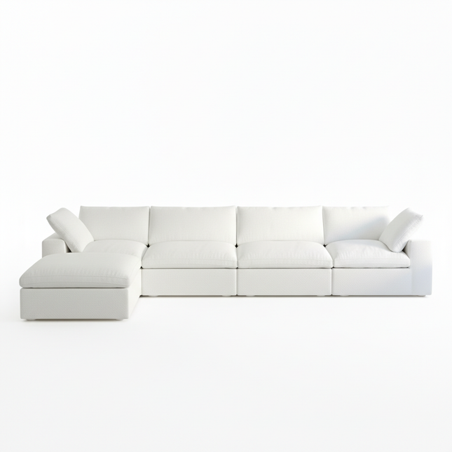 Solenza Nuvia | 160" L-Shaped Cloud Modular Sofa with Ottoman | Washable