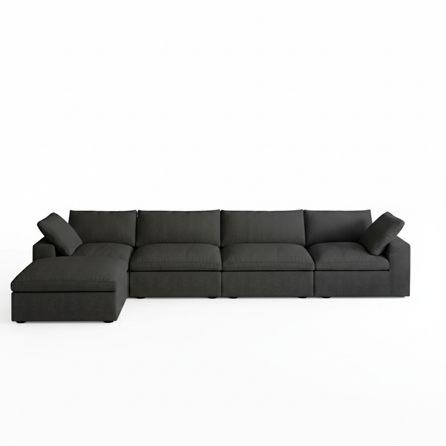 Solenza Nuvia | 160" L-Shaped Cloud Modular Sofa with Ottoman | Washable