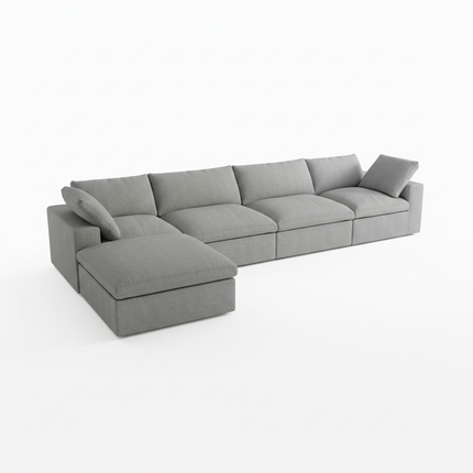 Solenza Nuvia | 160" L-Shaped Cloud Modular Sofa with Ottoman | Washable