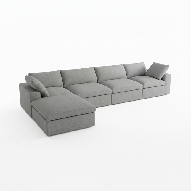 Solenza Nuvia | 160" L-Shaped Cloud Modular Sofa with Ottoman | Washable