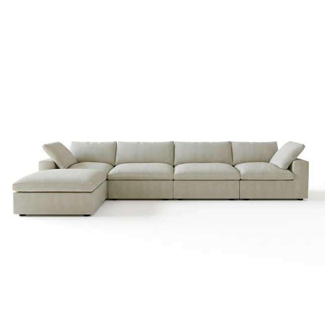 Solenza Nuvia | 160" L-Shaped Cloud Modular Sofa with Ottoman | Washable