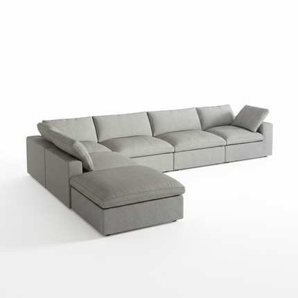 Solenza Nuvia | 160" V-Shaped Cloud Modular 4-Seat + Ottoman | Washable