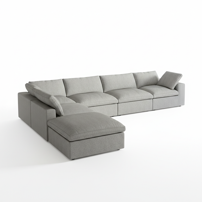 Solenza Nuvia | 160" V-Shaped Cloud Modular 4-Seat + Ottoman | Washable
