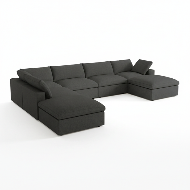 Solenza Nuvia | 160" Cloud Modular 7-Seat Sofa with 2 Ottomans | Washable