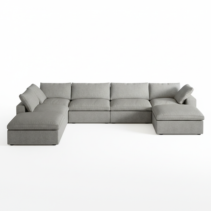 Solenza Nuvia | 160" Cloud Modular 7-Seat Sofa with 2 Ottomans | Washable