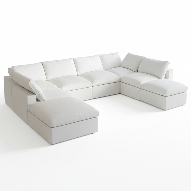 Solenza Nuvia | 160" U-Shaped Cloud Modular 8-Seat with 2 Ottomans | Washable