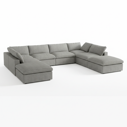 Solenza Nuvia | 160" U-Shaped Cloud Modular 8-Seat with 2 Ottomans | Washable