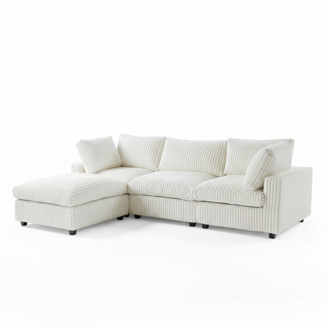 Solenza Palatina | 118" Cloud Modular 3-Seater Sectional + Ottoman | Washable Plush Fabric