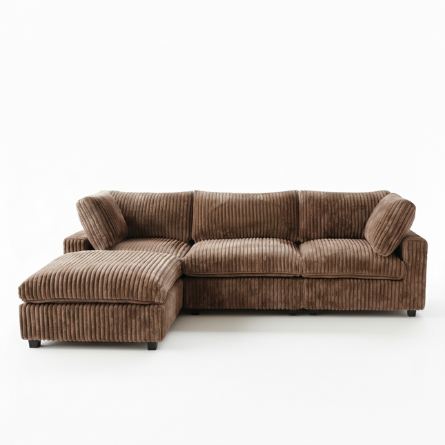 Solenza Palatina | 118" Cloud Modular 3-Seater Sectional + Ottoman | Washable Plush Fabric
