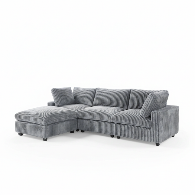 Solenza Palatina | 118" Cloud Modular 3-Seater Sectional + Ottoman | Washable Plush Fabric
