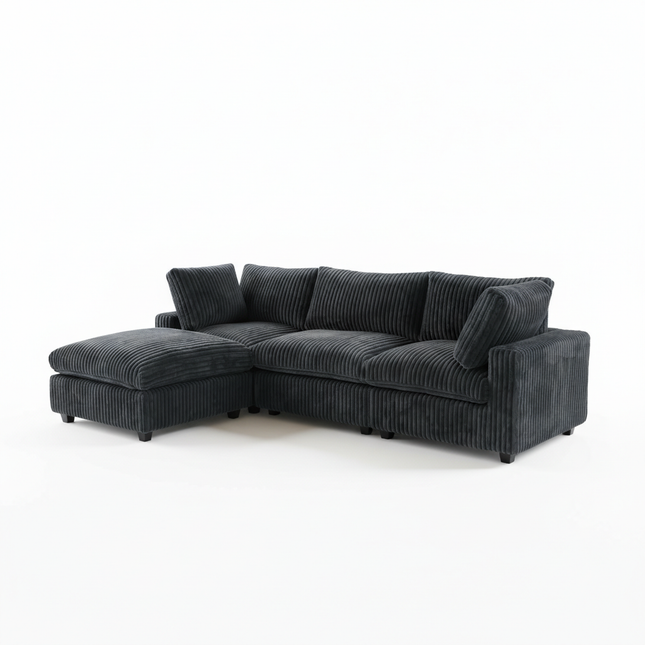 Solenza Palatina | 118" Cloud Modular 3-Seater Sectional + Ottoman | Washable Plush Fabric