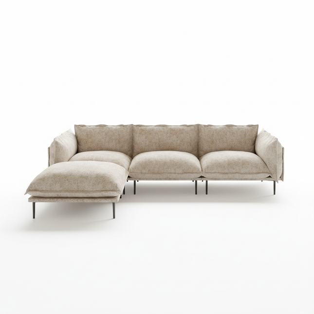 Solenza Aurora | 111" Cloud Modular 3-Seater Sectional + Ottoman - Washable Velvet