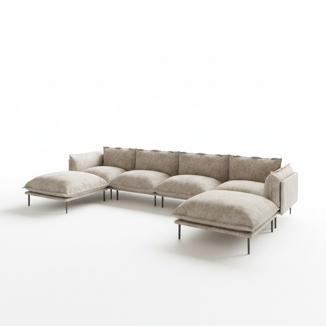 Solenza Aurora | 147" XL Cloud Modular U-Shaped Sectional + 2 Ottomans - Washable Velvet